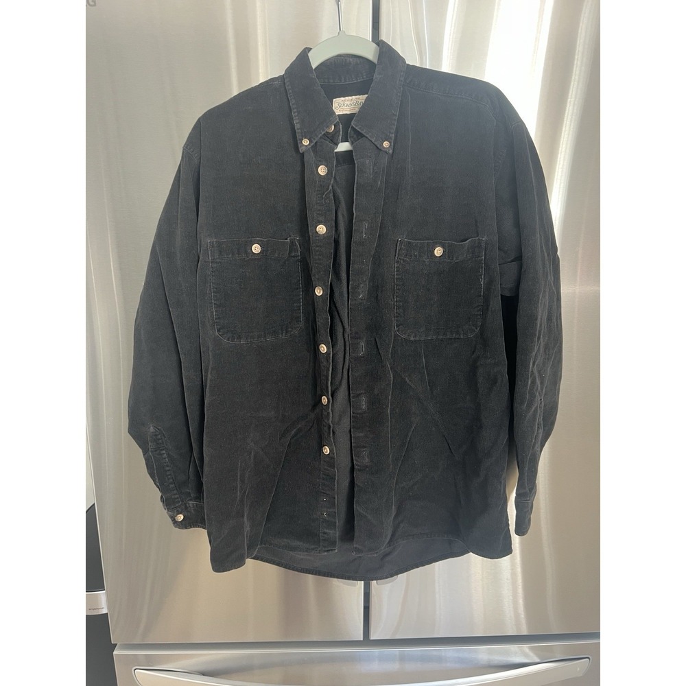 Vintage St. John's Bay Corduroy Button Down Shirt Mens Sz M Black Long Sleeve